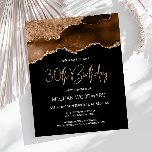 Papier Invitation 30 ans Budget Mocha Gold Agate