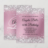 Papier Invitation 40 ans Silver Glitter Pink Blur (Devant / Derrière)
