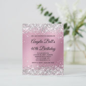 Papier Invitation 40 ans Silver Glitter Pink Blur (Debout devant)
