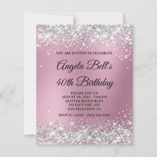 Papier Invitation 40 ans Silver Glitter Pink Blur