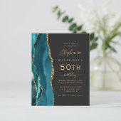 Papier Invitation 50e anniversaire code QR Agate sarcelle (Debout devant)