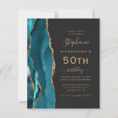 Papier Invitation 50e anniversaire code QR Agate sarcelle (Devant)