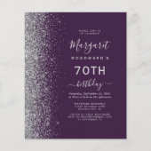 Papier Invitation 70 ans Budget Violet Argent Pailleté (Devant)