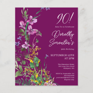 Papier Invitation 90e anniversaire BUDGET fleurs violette