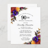 Papier Invitation 90e anniversaire Floral Bourgogne BUDGE (Devant / Derrière)