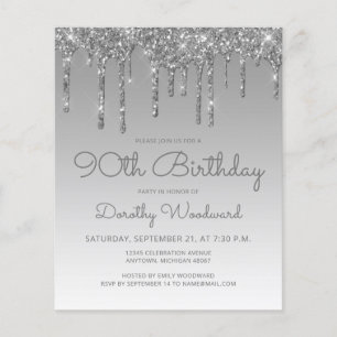 Papier Invitation 90e anniversaire paillettes argenté pas