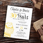 Papier Invitation à 30e anniversaire à la bière et à la b<br><div class="desc">Décontracté rire et bières hommes de fête de trente ans budget abordable carte d'invitation avec un script de typographie sophistiqué, une tasse de bière doodle jaune, et tourbillons de style vintage. Convient à tout âge ou à toute fête d'anniversaire. Facile à personnaliser en changeant l'âge, le nom et les détails...</div>