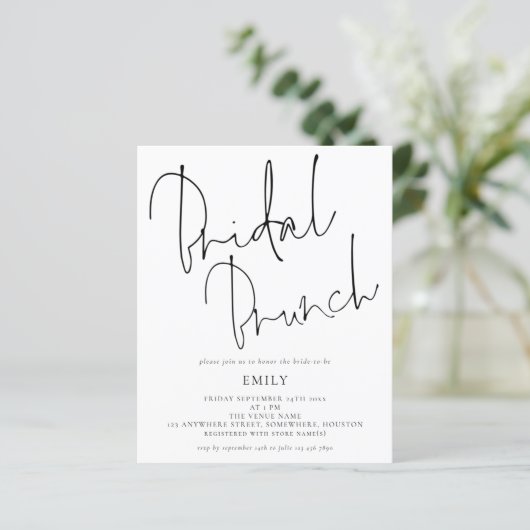 Papier Invitation à Brunch Fête des mariées de script bud (Debout devant)