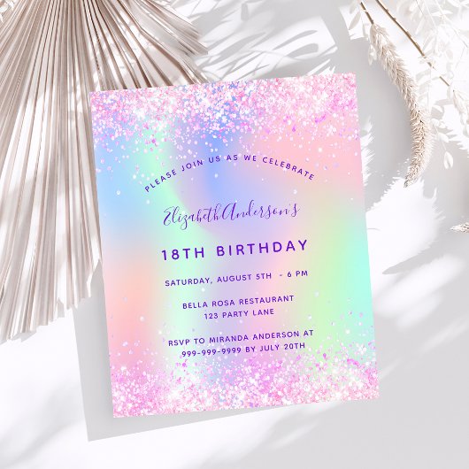 Papier Invitation à budget anniversaire paillettes rose v