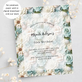 Papier Invitation à budget floral blanc vert d'anniversai