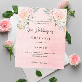 Papier Invitation à fleurs rose pâle mariage Budget