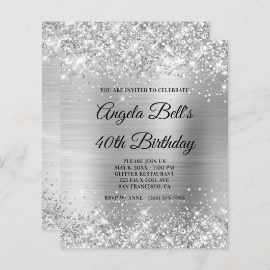 Papier Invitation à Glam Girly pour argent (Devant / Derrière)