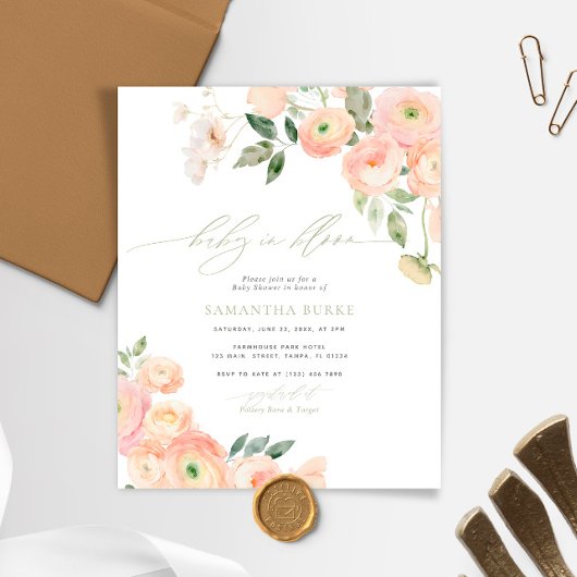 Papier Invitation à la Baby Shower Budget Blush & Sage Bé