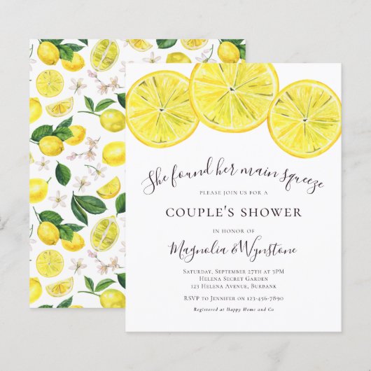 Papier Invitation à la douche de Lemons Couple (Devant / Derrière)