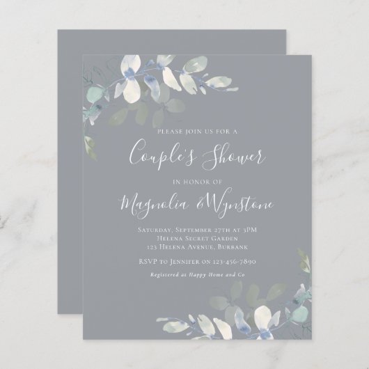 Papier Invitation à la douche du couple Eucalyptus Budget (Devant / Derrière)