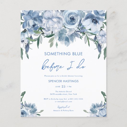 Papier Invitation à la douche nuptiale à budget bleu (Devant)