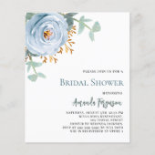 Papier Invitation à la douche nuptiale à fleurs bleu Dust (Devant)