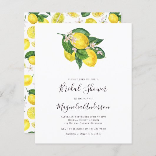 Papier Invitation à la douche nuptiale aux citrons Budget (Devant / Derrière)