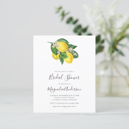 Papier Invitation à la douche nuptiale aux citrons Budget (Debout devant)