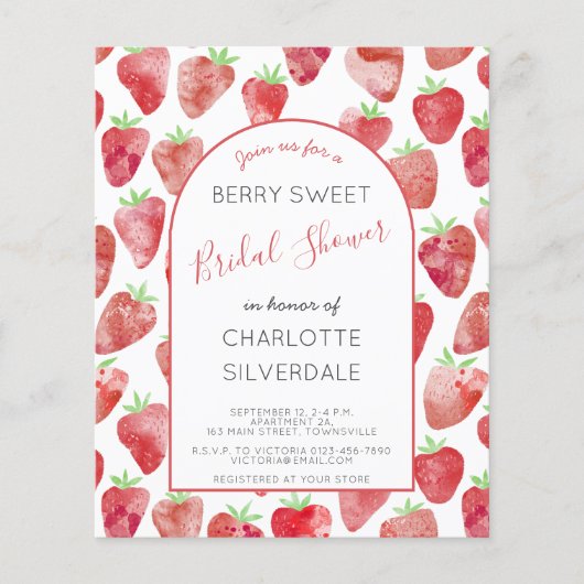 Papier Invitation à la douche nuptiale aux fraises Budget (Devant)