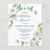 Papier Invitation à la douche nuptiale bleu et blanc Budg (Devant)