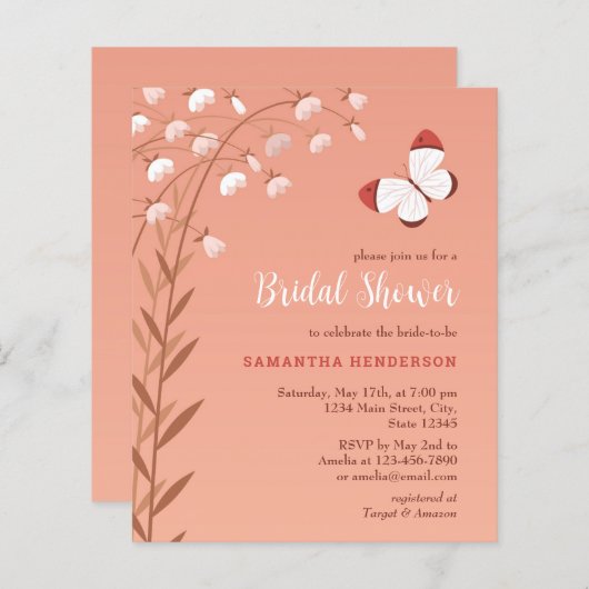 Papier Invitation à la douche nuptiale Boho Budget (Devant / Derrière)