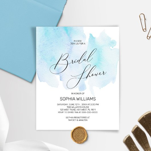 Papier Invitation à la douche nuptiale couleur bleu budge