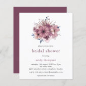 Papier Invitation à la douche nuptiale de fleurs violette (Devant / Derrière)