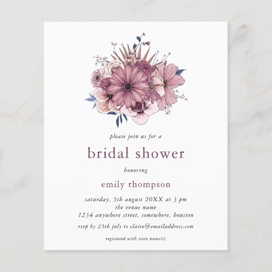 Papier Invitation à la douche nuptiale de fleurs violette (Devant)