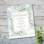 Papier Invitation à la douche nuptiale d'hiver<br><div class="desc">Doté de feuilles d'aquarelle délicats sur un arrière - plan de gel hivernal,  cette invitation à la douche nuptiale à budget chic peut être personnalisée avec vos informations spéciales de douche nuptiale. Conçu par Thisisnotme©</div>