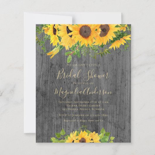 Papier Invitation à la douche nuptiale du tournesol Budge (Devant)