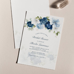 Papier Invitation à la douche nuptiale Dusty Blue Floral