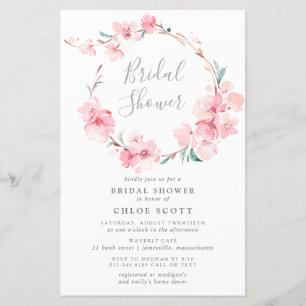 Papier Invitation à la douche nuptiale en fleurs de ceris