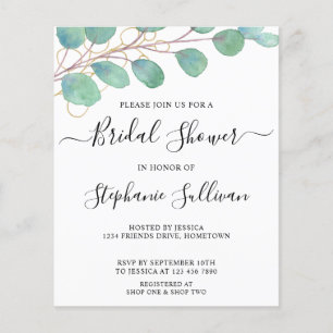 Papier Invitation à la douche nuptiale Eucalyptus Budget