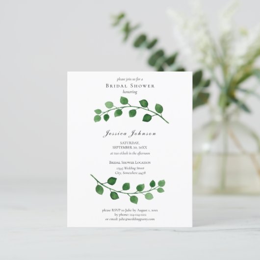 Papier Invitation à la douche nuptiale Eucalyptus Budget (Debout devant)