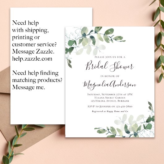 Papier Invitation à la douche nuptiale Eucalyptus Budget