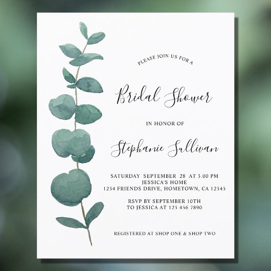 Papier Invitation à la douche nuptiale Eucalyptus Budget