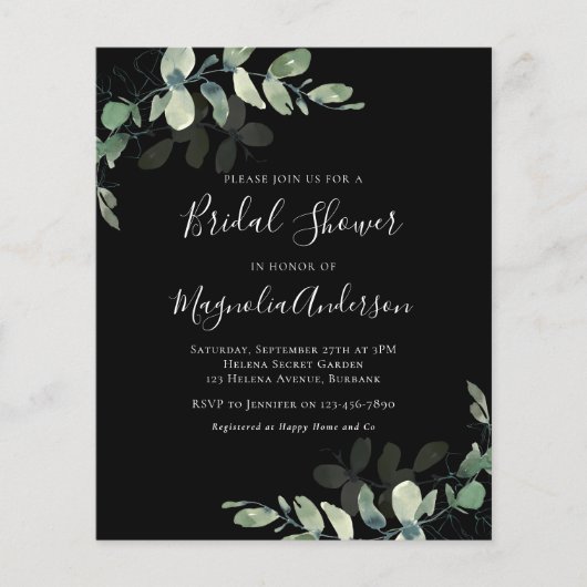Papier Invitation à la douche nuptiale Eucalyptus Budget (Devant)