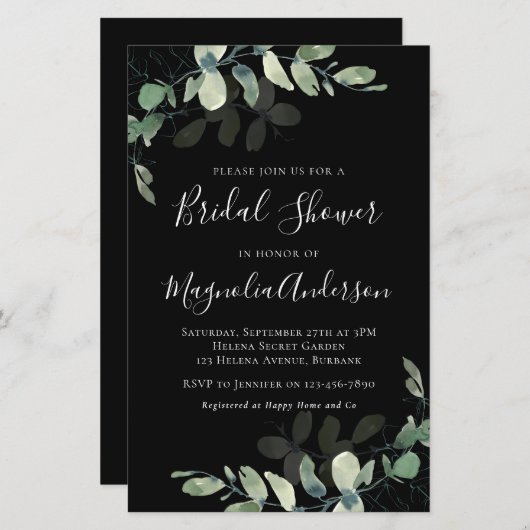 Papier Invitation à la douche nuptiale Eucalyptus Budget (Devant / Derrière)