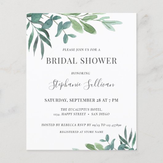 Papier Invitation à la douche nuptiale Eucalyptus Budget (Devant)