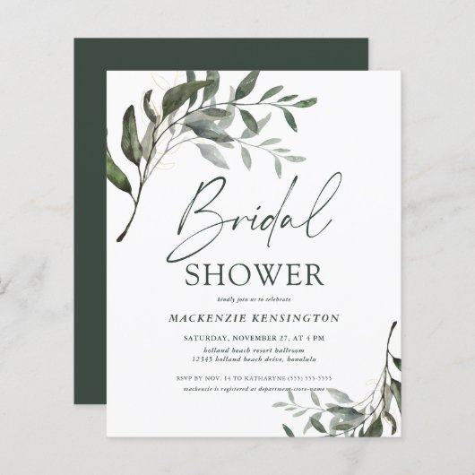 Papier Invitation à la douche nuptiale Eucalyptus chic BU (Devant / Derrière)