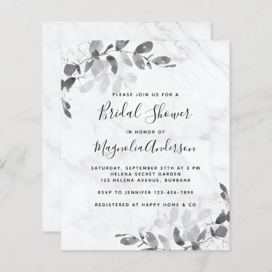 Papier Invitation à la douche nuptiale Eucalyptus en marb (Devant / Derrière)