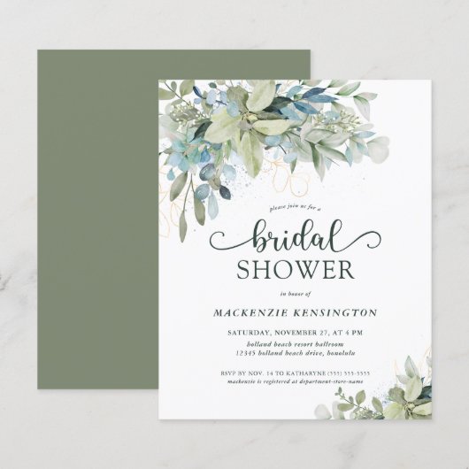 Papier Invitation à la douche nuptiale Eucalyptus vert BU (Devant / Derrière)