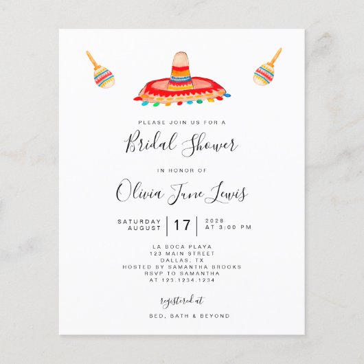 Papier Invitation à la douche nuptiale Fiesta Sombrero Bu (Devant)