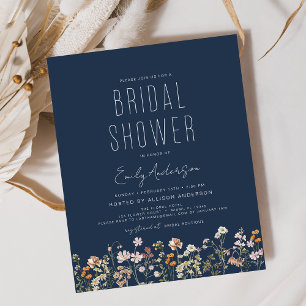 Papier Invitation à la douche nuptiale Fleur sauvage bleu