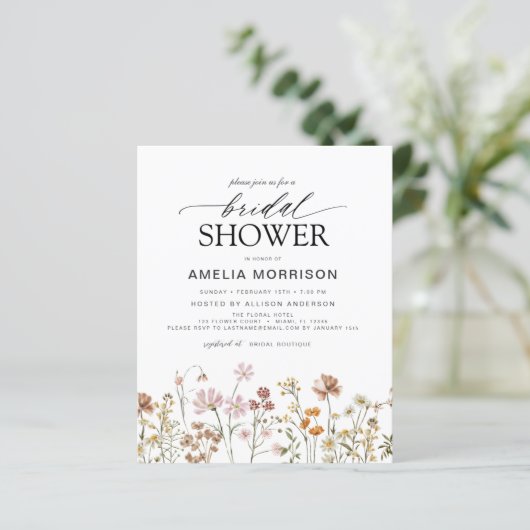 Papier Invitation à la douche nuptiale Fleur sauvage Boho (Debout devant)