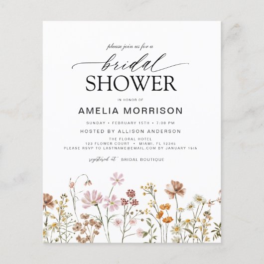 Papier Invitation à la douche nuptiale Fleur sauvage Boho (Devant)
