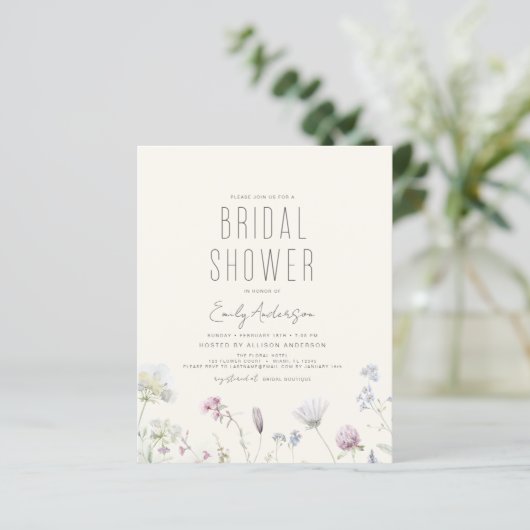 Papier Invitation à la douche nuptiale Fleur sauvage Boho (Debout devant)