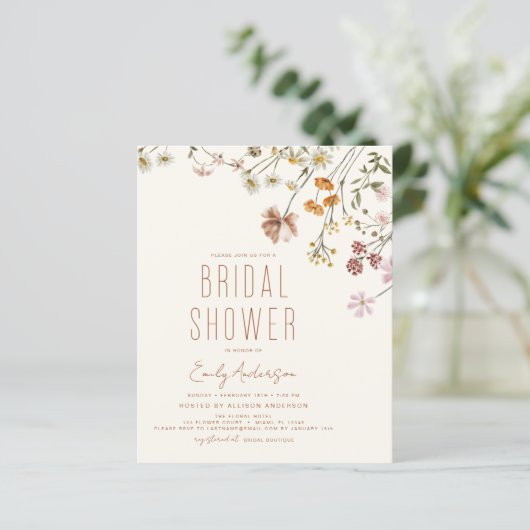 Papier Invitation à la douche nuptiale Fleur sauvage Boho (Debout devant)