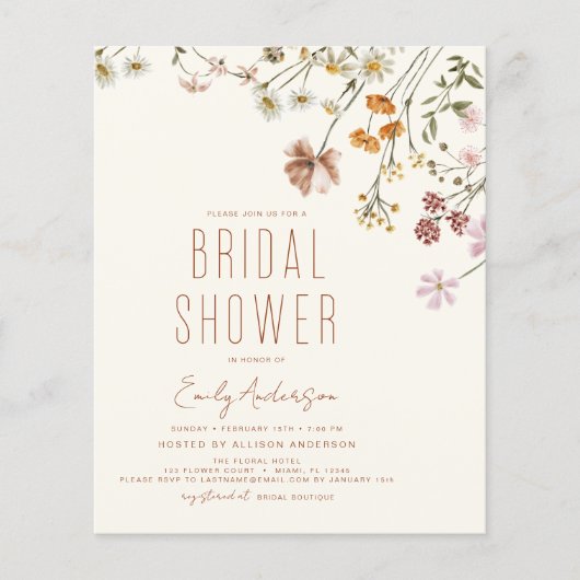 Papier Invitation à la douche nuptiale Fleur sauvage Boho (Devant)